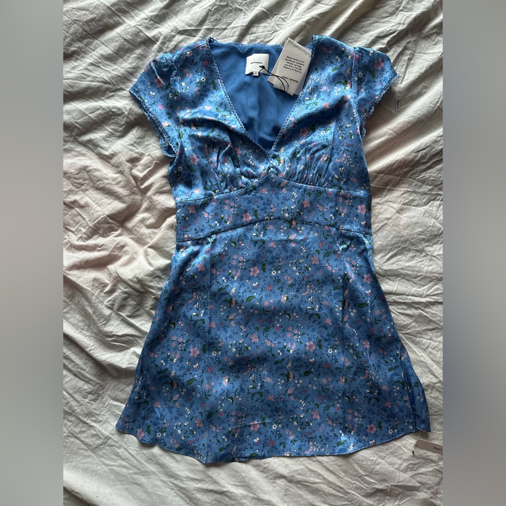 Feminine Reformation Blue Floral V-Neck Dress, sz 8